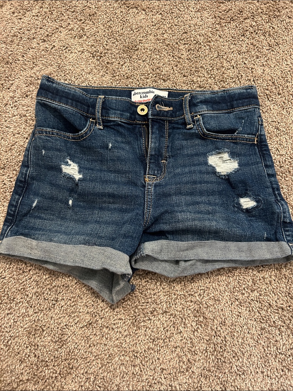 abercrombie kids Distressed Rolled Cuff Denim Shorts - Blue